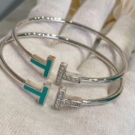 Tiffany & Co./蒂芙尼 T系列 雙T綠松石藍琺琅手鐲（尺寸可調節）