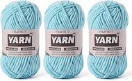 3 Pack Azure Fluffy Chenille Yarn for Crocheting - Baby Yarn for Crocheting Soft Blanket - (100g/87.