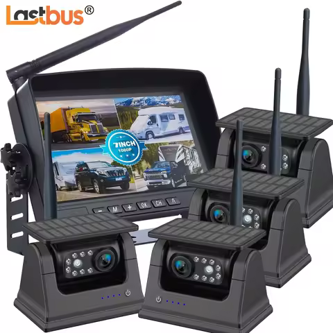 Lastbus Wireless Truck 7" 4CH QUAD DVR Monitor 1/2/4x 1080P Solar Magnetic backup Camera For Truck T