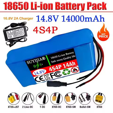14.8V 14Ah 4S4P 18650 Lithium Battery Pack Built-in 10A BMS for LED Night Fishing Light Heater Miner