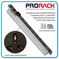 Prorack MPDUW-USB-8 (7x Universal Socket + 1x 2-USB slot) White Aluminum 3500w 15A Surge Protection 