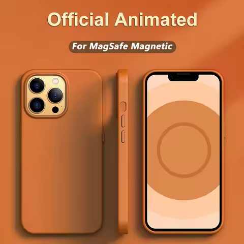 With Official Animation For Magsafe Leather Magnetic Case For iPhone 13 14 Pro Max Mini Plus Shockpr
