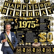 50th Birthday Decorations for Men Women, Black Gold Happy 50th Banner Tablecloth Balloons Sash Cake 