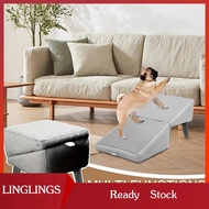 LINGLINGS 2-in-1 Convertible Wooden Home Step Stool Dog Ramp Stairs Dog Ramp Ottoman Folding Non Sli