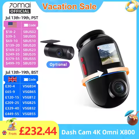 70mai Dash Cam 4K Omni X800 IMX678 360° Full View Supercapacitor 70mai X800 Built-in GPS ADAS 24H Pa