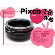 數位小兔 Pixco 18 移軸鏡 Canon EOS EF 鏡頭 轉Sony NEX 移軸 轉接環 NEX-3 NEX-5 NEX-5n NEX-C3 NEX7 VG10 VG20 E-mount E接環