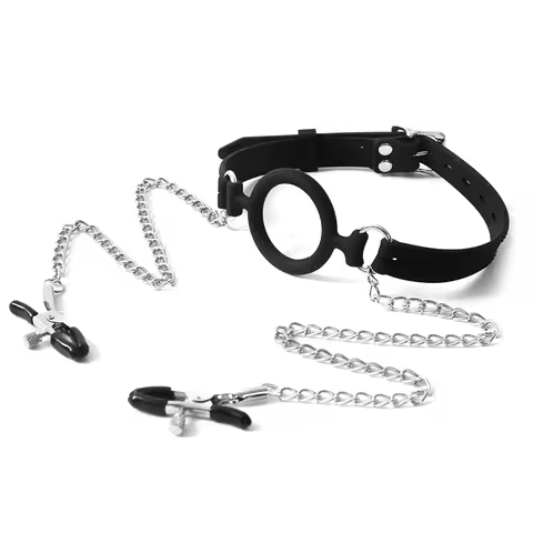 All Silicone Open Mouth O Ring Gag With Nipple Clamps BDSM Bondage Harness Locking Belt Sexyshop Ero
