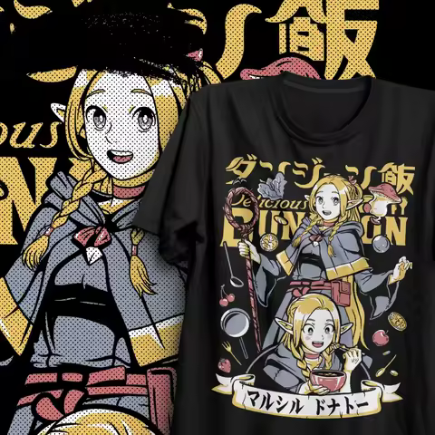 Dungeon Meshi – Marcille Anime T Shirt Manga Gift for Anime Lover All Size Tops Graphic T Shirts Y2k