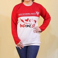 KATUN MERAH 28S COTTON T-SHIRT/ Independence Day T-shirt August 17, 1945, red and white long-sleeved