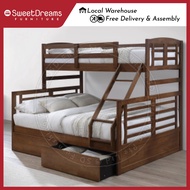 Hazel Solid Wood Bunk Bed/Double Decker Frame with Under Bed Drawers