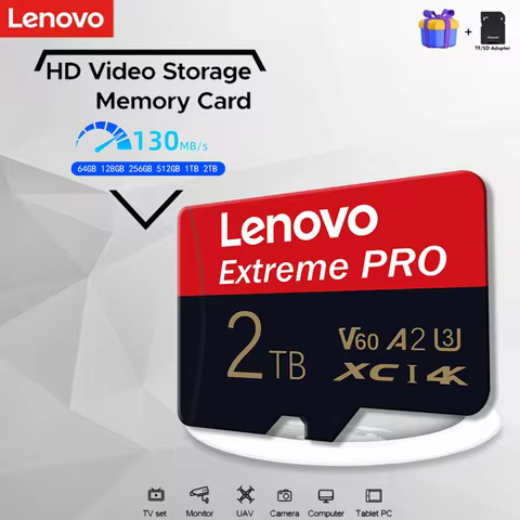 Lenovo High Speed 1TB 190MB/s Micro TF SD Card 512GB Class10 A2 U3 4K Shockproof & Magnet-Proof for 