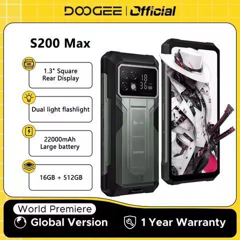 DOOGEE S200 Max Rugged Phone 16GB 512GB 22000mAh Battery 66W 1.32" Rear Display 6.72” 120Hz Dual lig