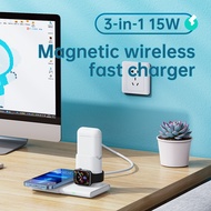 BASIKE Wireless Charger 3 in 1/4 in 1 Multifungsi Pengisi daya nirkabel Fast Charging 15W Qi Smart Daya tarik magnet For iphone iWatch Airpods Apple Pencil Android