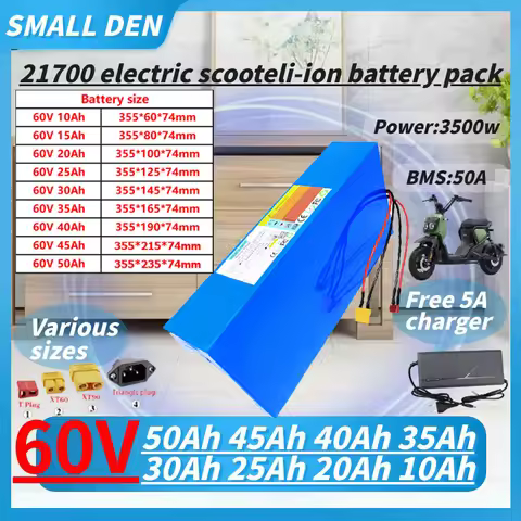 60V 15A 20Ah 30Ah 50Ah 21700 lithium battery pack 50A BMS 3000W suitable for all types of electric t