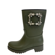 二手 ROGER VIVIER Tempet 串珠水鑽扣靴，卡其綠色