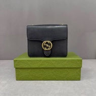 GUCCI  Interlocking 雙G金扣全皮風琴包