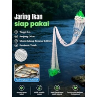 Ready-to-use betang net 30m long, high 4in hole size2M, 0.30mm line, tin weight