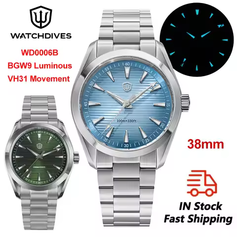 Watchdives WD0006 Quartz Watch Domed Sapphire Crystal VH31 Sweep Second Movement Men's Watch BGW9 Lu