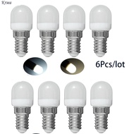 Krsea 6pcs E14 2W LED Fridge Light Bulbs White/Warm Mini Lamp for Refrigerator Cabinet Kitchen Room Indoor Night Lights Sewing Lamps