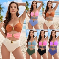 One Piece Swimsuit Set Women Gold-Plated Round Color Matching Hollow Lazada Bikini