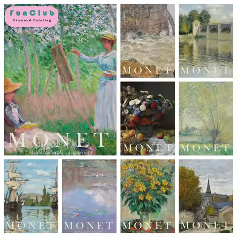 DIY Diamond Art Painting Kit Claude Monet Famous Artist Classic Masterpiece Collection Embroidery Mo