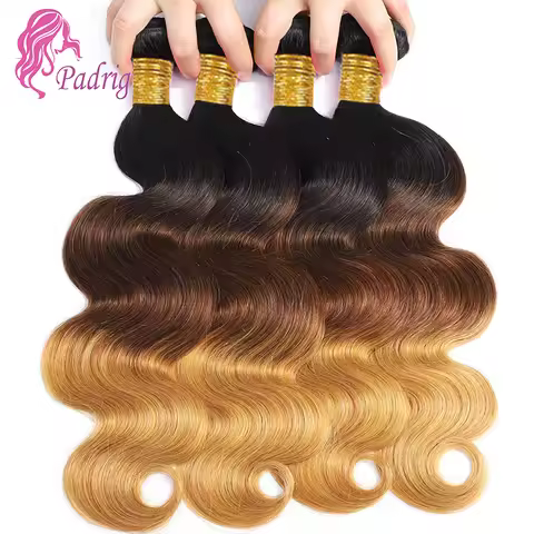 26Inch 1B/4/27 Ombre Color Body Wave Human Hair Bundles 1/3/4 Bundles Double Weft Hair Extensions Fu