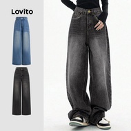 Lovito Casual Jeans Cat's Whiskers Pocket Jeans for Women Plus Size Friendly L106AD1240 Lovito Casua
