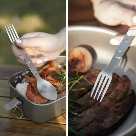 2-in-1 Utility Folding Spork, Spoon & Fork, Camping Utensil for Hiking, Camping or Backpacking