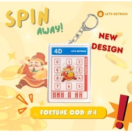 4D Rotating Keychain 3D God of Wealth Lucky Numbers
