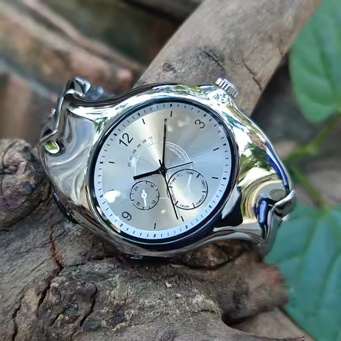 OULM NEW Alien Retro Twisted Case Y2k Quartz Watch Mens Silver Dial Oval Ellipse Special Fashion Uni