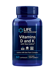 Life Extension Vitamins D and K with Sea-Iodine 60 Capsules Vitamin D3 K1 K2