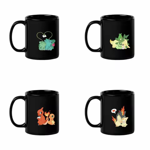 Ceramic Black Mug for Bulbasaur Chikorita Charmander Cyndaquil Quilava Charmeleon Bayleef Ivysaur An