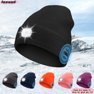 FEEOOD Headlamp Cap, Headphones Removable Bluetooth Beanie Hat, Unique Speaker Mic Rechargeable With