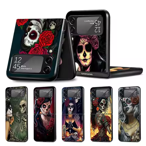 Catrina Beautiful Rose Girl Skull Z Flip 4 Z Flip 4 Phnoe Case For Samsung Z Flip 3 5 5G Black Hard 
