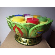 Tibetan Ceramic Eight Auspicious Colorful Flower Lamp Holder Green (Upper Plate Diameter 18.5 Height