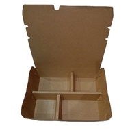 Bekas Makan Kertas Kraft 4 Petak 4 Compartment Kraft Paper Lunch Box 50's