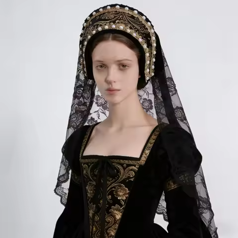 Tudor Headdress Queen Anne Boleyn Cosplay Headband Renaissance Tudor Elizabethan Crown Hat Gothic He