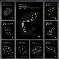 2025 F1 Track Posters, Black F1 Wall Art Poster F1 Circuit  Decor Posters Gift Silverstone UK Monaco