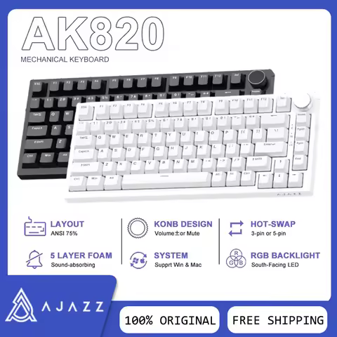 AJAZZ AK820 Wired Mechanical Keyboard With Knob Hot Swap RGB Gasket 82 Keys Low Latency Low Noise Of