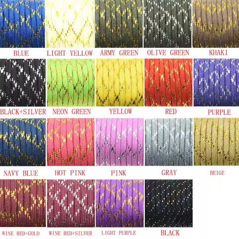 New Gold Silver Cord 550 Paracord Parachute Cord Lanyard Mil Spec Type III 7 Strand Core 100 FT 19 C