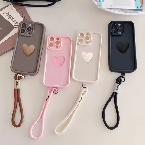 Love Heart Lanyard Phone Case For Huawei Nova Y91 Y90 Y61 Y71 Y72 Y70 Y9A Y7A Y6S Y8S Y9S Y6P Y8P P 