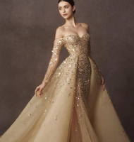 GAUN PERNIKAHAN GOLD  DENGAN TAMPILAN 2 ORANG  SATIN ORGANZA  MERMAID  SQUEEN WEDDING GOWN