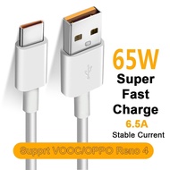 65W Super VOOC สาย USB C 6.5A สายชาร์จ Type-C สำหรับ Oppo X 5 6 X50 X3 X5 Pro X50m X50t V5 C3 Quick Charge 2.0