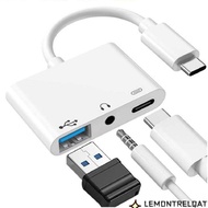 LEMONTRELQAT Type-C to 3.5m Professional USB Splitter 3 in 1 Audio Converter