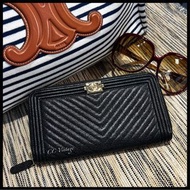 (正貨銅鑼灣店）Chanel Boy Black Calfskin Zip Long wallet 黑色 牛皮 長銀包
