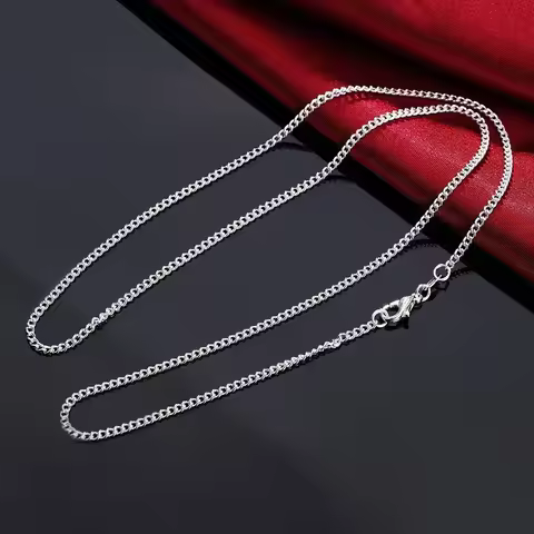 40-75cm 925 Sterling Silver Necklace 16/18/20/22/24/26/28/30 Inch 2MM String chain for Women Men for