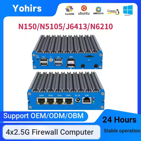 Yohirs Intel N150 Mini PC N100 J6413 4xi226-V 2.5G Solid Fanless Firewall mini PC N6415 Soft Router 