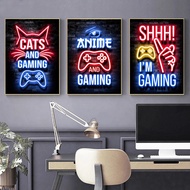 Gaming Room Decoration Poster Wall Art Video Game Canvas Painting Playroom Neon Decor Picture for Ga