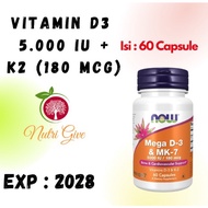 Now Foods Mega D3 MK7 5000 IU / 180 mcg 60 Veg Cap ORIGINAL USA NOW D3 k2