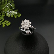 99 Pure Silver Index Finger Ring Female Rotatable Lotus Lotus Sterling Silver Unique Open Petal Rota